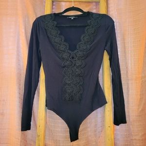 Lulu's Black Ribbed Long Sleeve Bodysuit